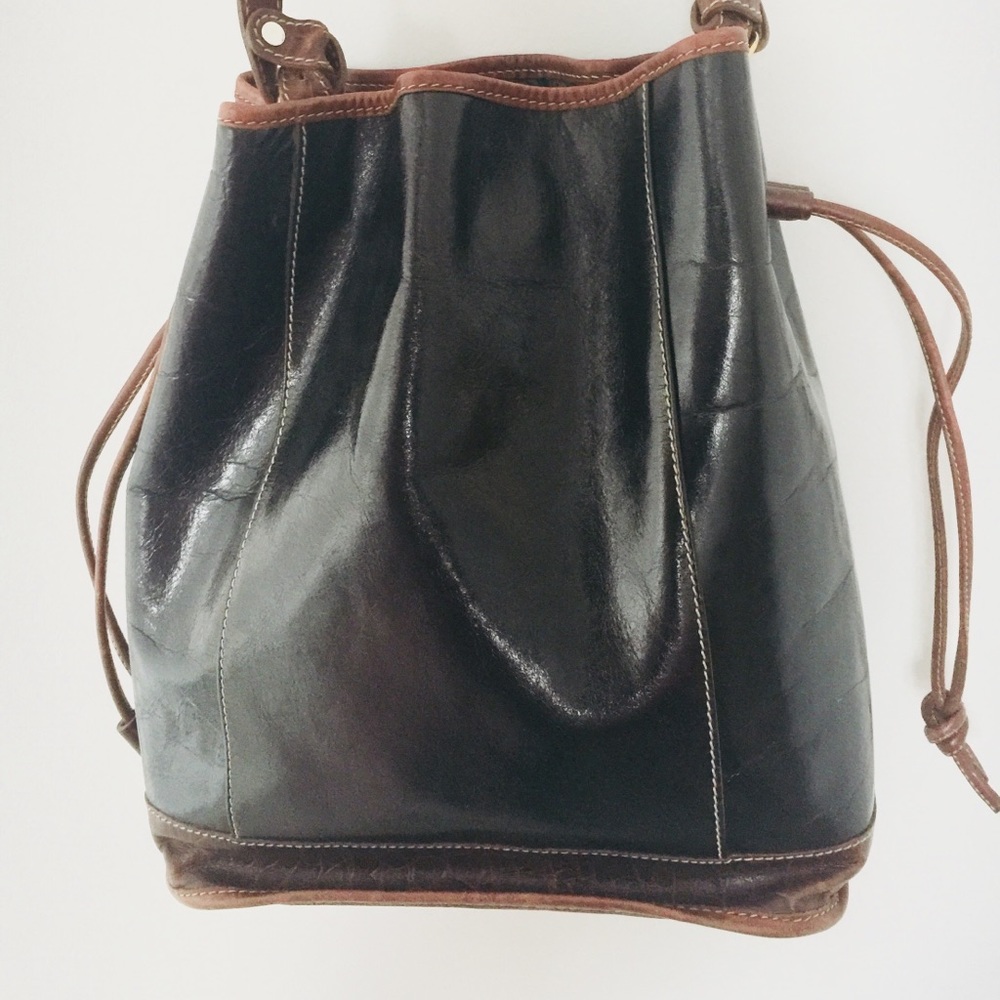Brahmin Bag Leather Bucket w/Crocodile Trim